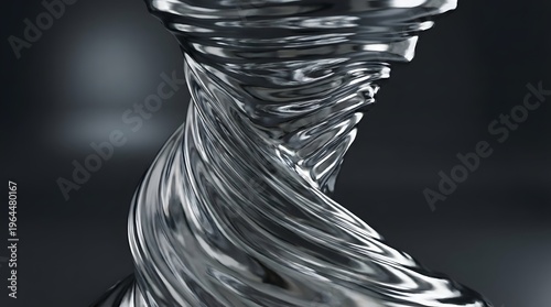An abstract visualization of a dynamic metallic vortex captured in a swirling fluid motion with intricate reflections and highlights