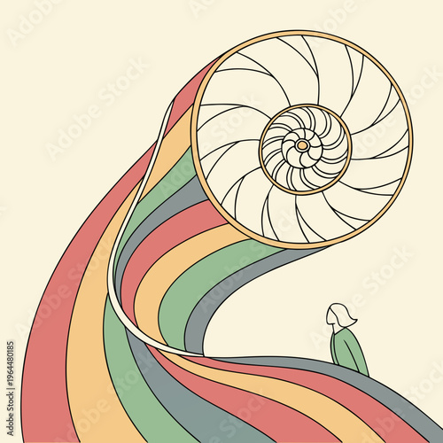 Person looking at a nautilus shell with colorful spiral