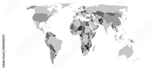 World map vector Eckert IV projection monochrome political puzzle graphic geometry silhouette shape national border design isolated transparent eps