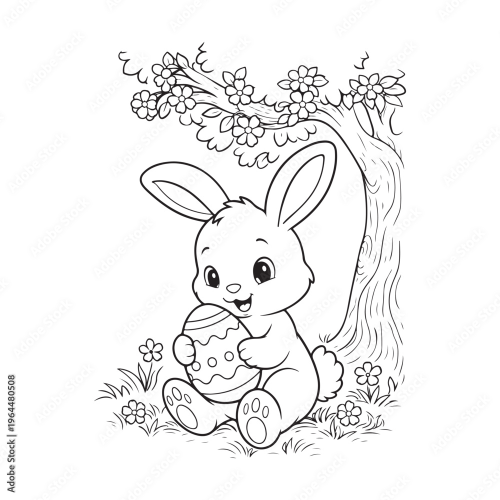Fototapeta premium Easter Bunny with Eggs black lineart Illustration vector Cute Easter Bunny with Eggs 