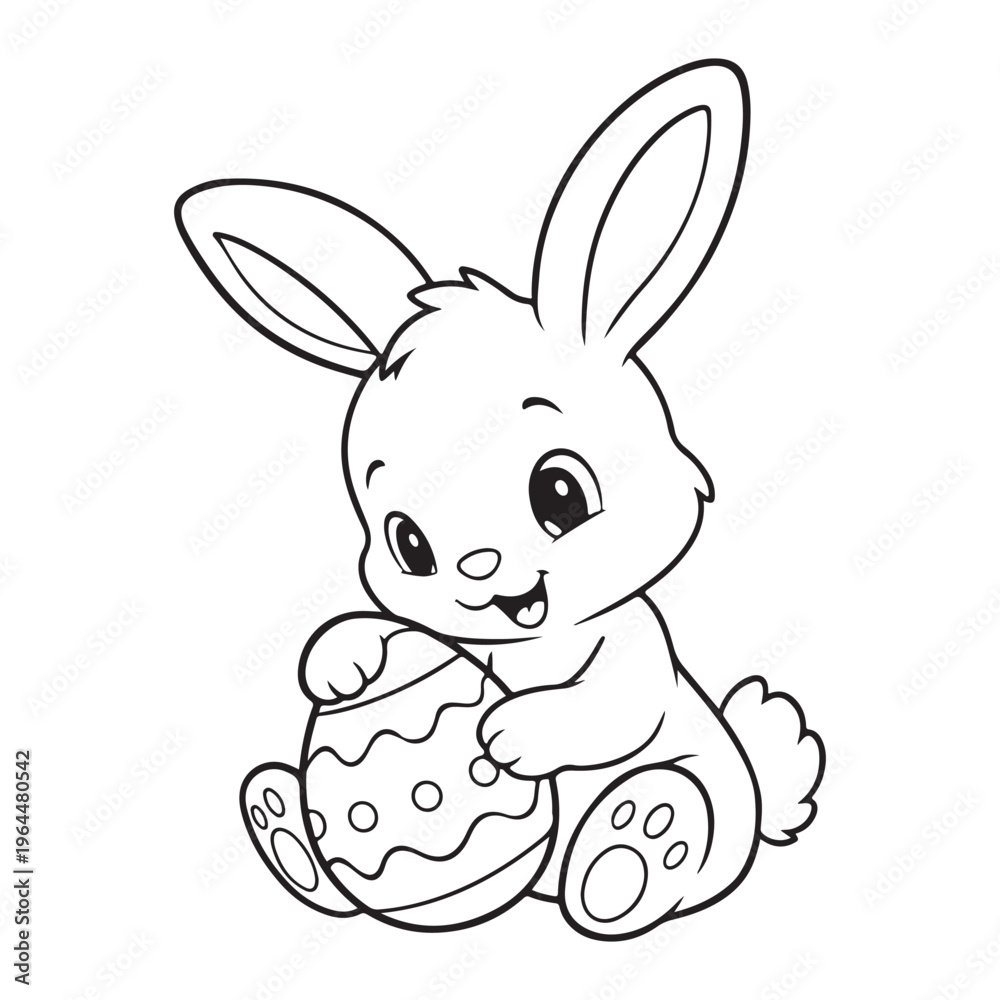 Fototapeta premium Easter Bunny with Eggs black lineart Illustration vector Cute Easter Bunny with Eggs 