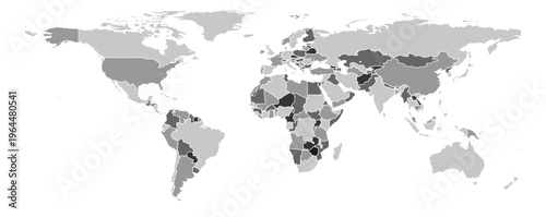World map vector Equirectangular projection monochrome political puzzle graphic geometry silhouette shape national border design isolated transparent eps