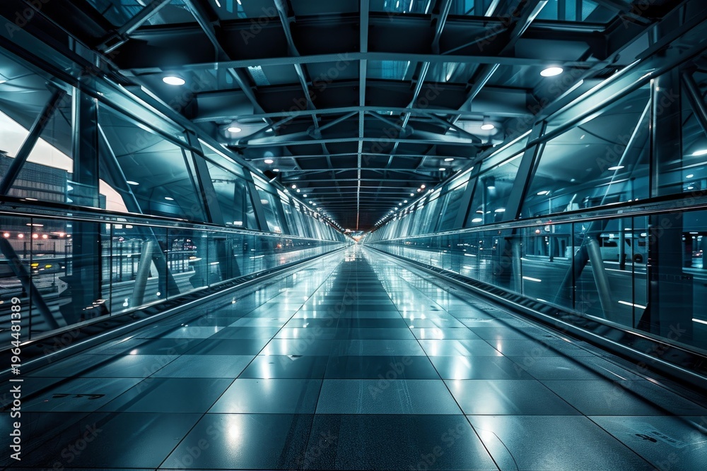 Fototapeta premium Modern glass and steel pedestrian bridge illuminated at night