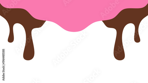 Sweet melting chocolate and pink strawberry icing glaze background. Melted syrup or dripping liquid sauce. Minimalist sweet chocolate and strawberry pink background. Minimalist wavy background.