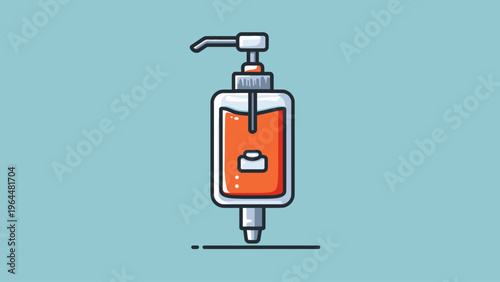 Stylized Vector Illustration of a Pump Bottle Dispenser with Orange Liquid
