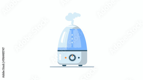 Flat vector illustration of an ultrasonic humidifier emitting a cool mist, perfect for creating a comfortable atmosphere