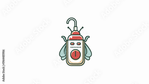 Vector icon of an ultrasonic pest repeller, stylized as a flying insect with bold outlines, ideal for home technology and bug control applications