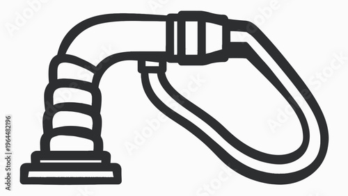 Vector graphic icon of a flexible corrugated hose pipe with a connection nozzle, rendered in a bold outline style for versatile industrial use