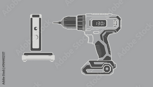 Cordless Drill and Charging Station Power Tool Icon Vector Illustration for Construction and DIY Projects