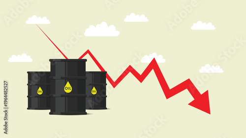 Oil barrel price falls down chart industry crisis business concept