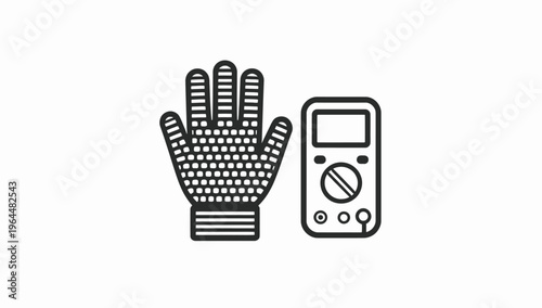Electrician's glove and multimeter icon, representing electrical safety and measurement tools for repair and maintenance work