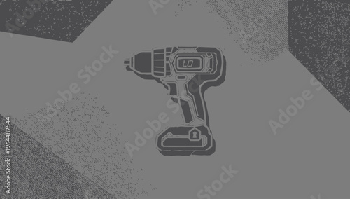 Cordless Electric Drill icon on a textured background, construction tool graphic