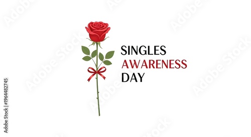 Singles Awareness Day Red Rose Illustration.