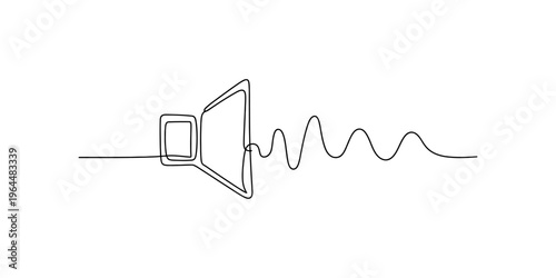 A minimalist single line drawing of a speaker icon emitting a continuous wavy sound audio signal Vector, illustration