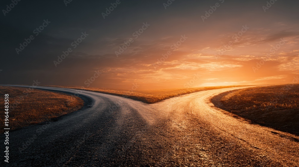 Fototapeta premium Conceptual Scene Showing Two Diverging Roads at a Decision Point Suggesting a Choice Between Paths and Legal Decision-Making