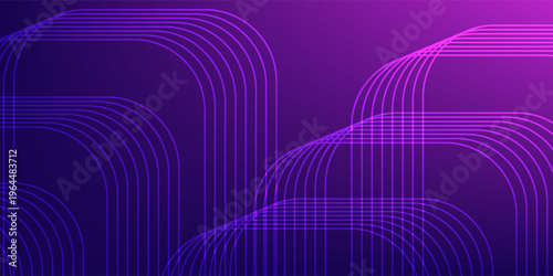 Abstract Purple and Blue Gradient Geometric Line Art Background with Futuristic Neon Curves.