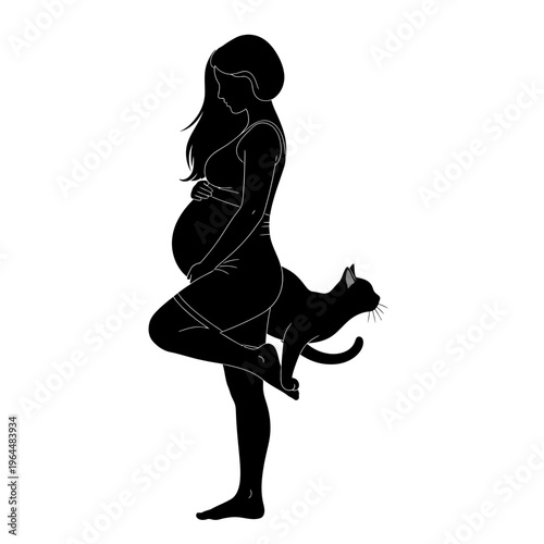 Silhouette of a Pregnant Woman with a Cat.