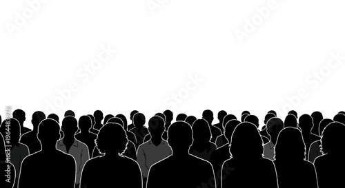 Silhouette crowd of diverse people viewed from front, vector illustration