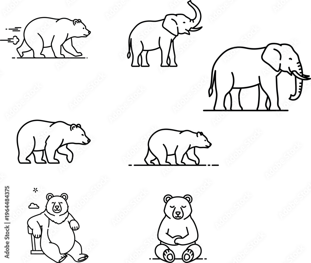 Obraz premium Running bear outline simple stylized animal drawing