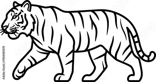 Tiger walking animal silhouette line art vector design