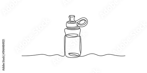 A continuous line drawing illustration of a plastic sports water bottle for fitness and health Vector, illustration