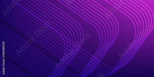 Abstract Purple and Blue Gradient Geometric Line Art Background with Futuristic Neon Curves.