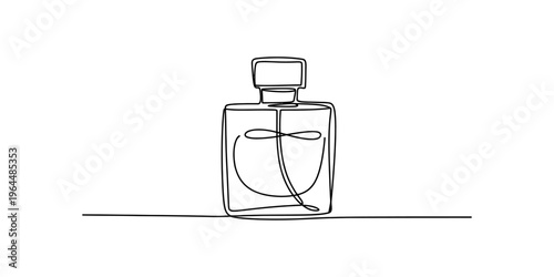 Minimalist continuous line drawing of a simple glass perfume bottle on a clean white background Vector, illustration