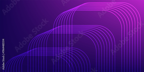 Abstract Purple and Blue Gradient Geometric Line Art Background with Futuristic Neon Curves.