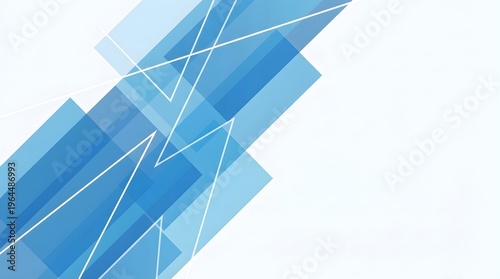 Abstract geometric design with overlapping blue shapes and white angular lines on a clean white background