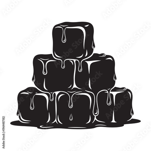  melting ice cubes stacked in a pyramid shape