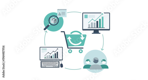 E-commerce Business Cycle: Online Shopping Analytics, Customer Journey & Sales Process Flow Diagram