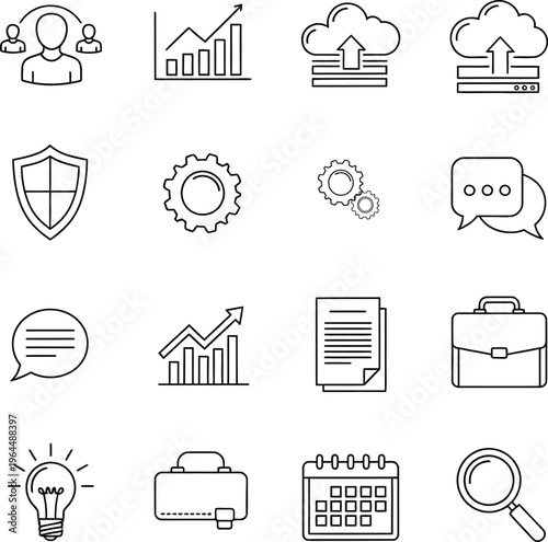 Business and Technology Icons: Growth, Cloud, Security, Communication
