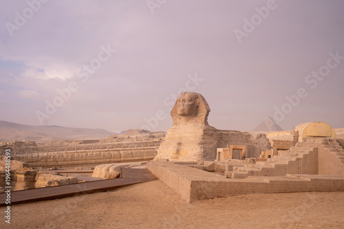 Sphinx view at the Giza pyramids plato