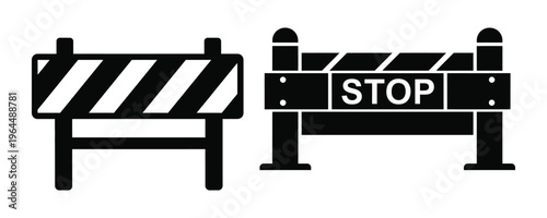 Road Barrier Icon Set – Construction Blockade and Stop Sign Symbols
