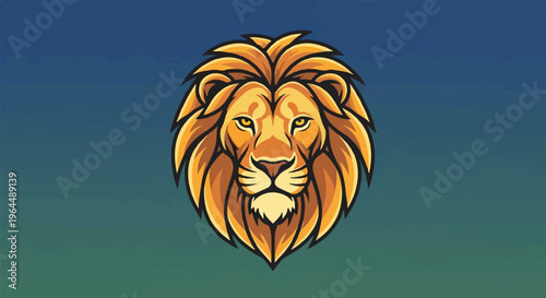Fierce lion head illustration with golden mane on gradient background