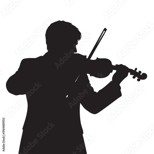 Violinist silhouette playing violin for classical music orchestra or soloist performance.