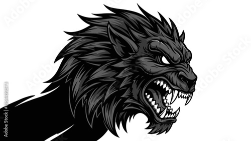 Fierce Werewolf Head Illustration - Dark Fantasy Creature Roaring