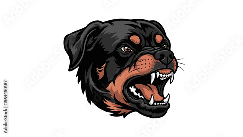 Aggressive Rottweiler Dog Head Portrait, Fierce Expression, Bared Teeth, Danger Symbol