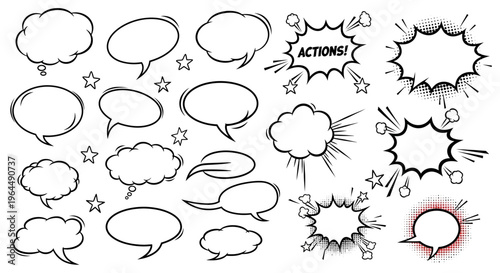 A set of comic speech bubbles and prank captions with phrases like 'Gotcha!', 'No way!', and 'Just kidding!' for designer assets and templates on a white background
