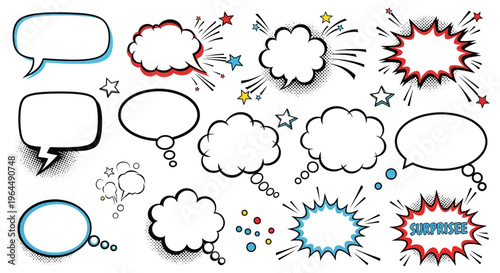 A set of colorful comic speech bubbles and prank captions for April Fools' Day, including 'Gotcha!', 'No way!', 'Just kidding!', and 'Prank!', against a clean white background