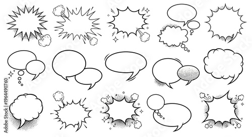 A set of hand-drawn comic speech bubbles and prank captions for designer assets, including 'Gotcha!', 'No way!', and 'Just kidding!', on a clean white background