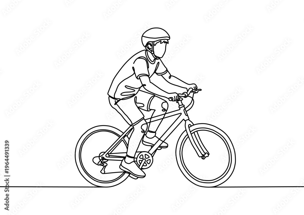 Obraz premium boy ride bicycle vector line art