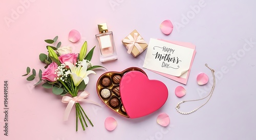 Mother's Day gift arrangement with flowers chocolates and jewelry