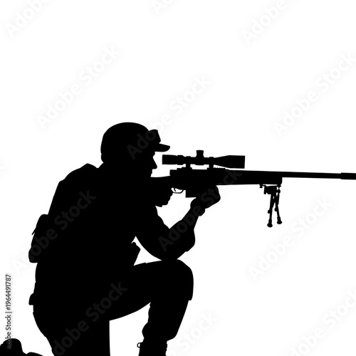 Silhouette of a Soldier Aiming a Sniper Rifle.