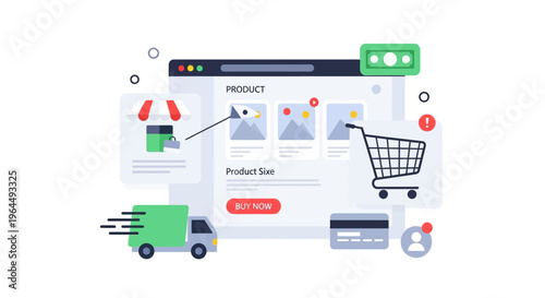 Seamless E-commerce Online Shopping Experience: Digital Retail, Secure Payment, and Fast Delivery Concept Illustration