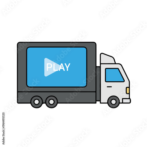 Truck with play button on side screen delivering video content
