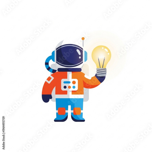 Cartoon astronaut holding a light bulb in a creative design, April 12, Cosmonautics Day   