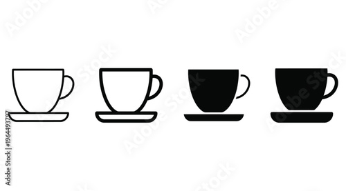 Coffee cup icon in outline and solid styles. Suitable for cafe and restaurant menus, coffee shops, beverage apps, breakfast concepts, kitchen interfaces, food services, and modern UI design.

