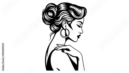 Elegant Woman, Retro Hairstyle, Glamorous Portrait, Vintage Style, Black and White