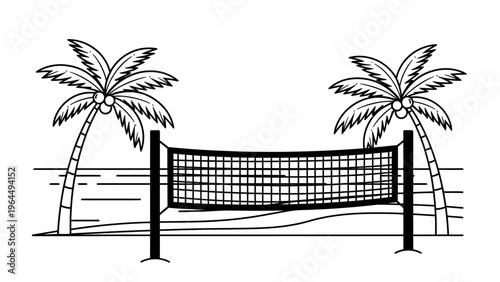 Tropical Beach Volleyball Court with Palm Trees and Ocean View